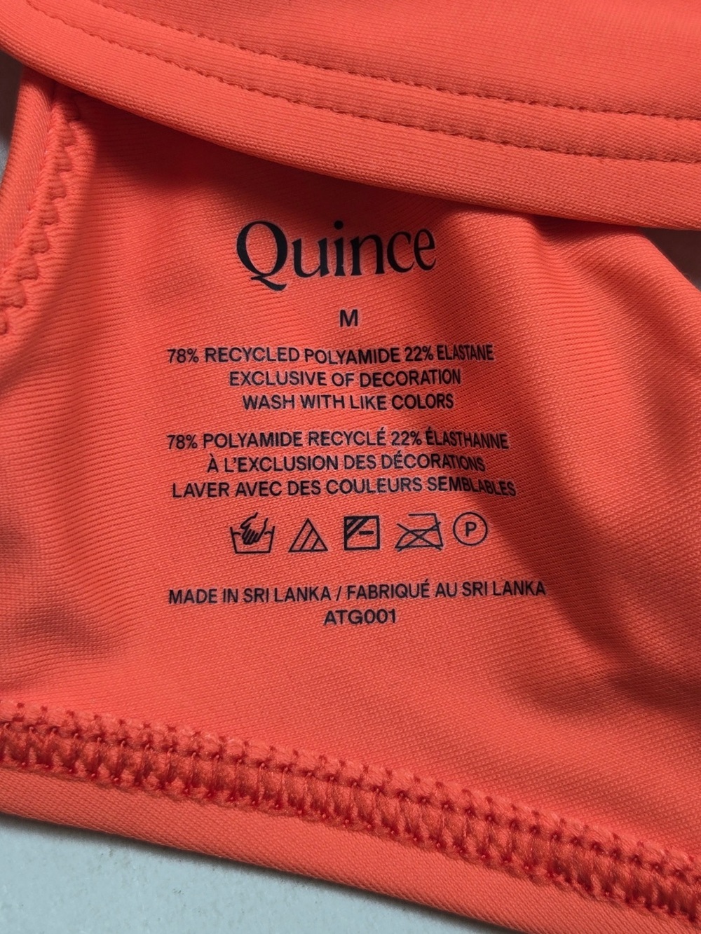 NWT QUINCE Italian Plunge Bikini Top Medium Sunset Orange 9415 - Picture 8 of 9